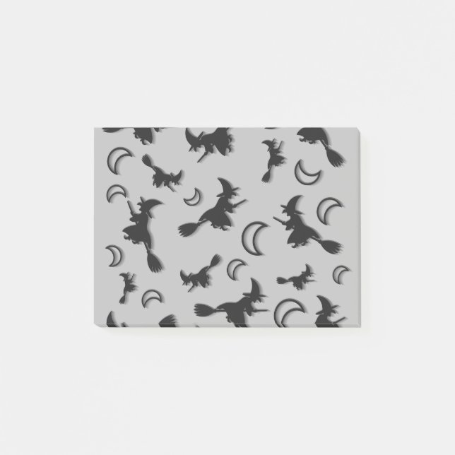 Flying witch among half moon at Halloween night 3D Post-it Notes (Front)