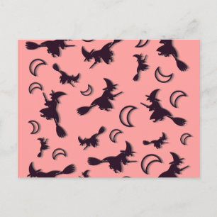 Flying witch among half moon at Halloween night 3D Postcard