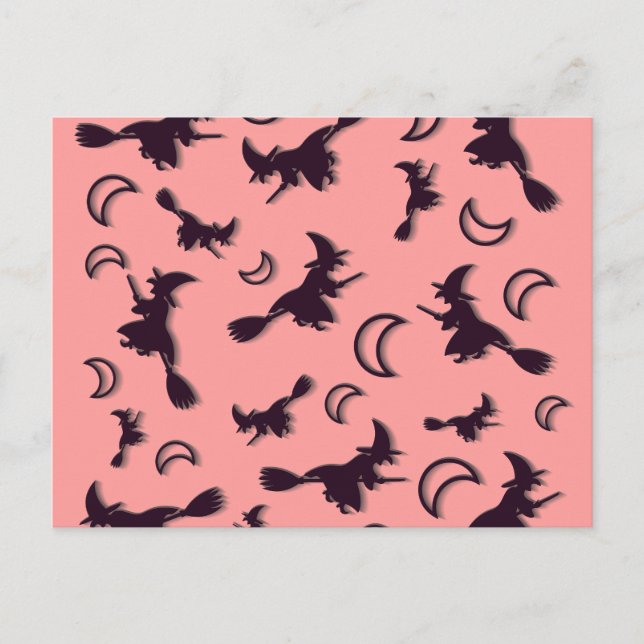 Flying witch among half moon at Halloween night 3D Postcard (Front)