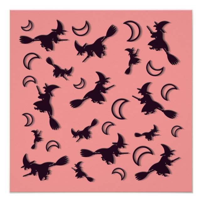 Flying witch among half moon at Halloween night 3D Poster (Front)