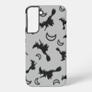 Flying witch among half moon at Halloween night 3D Samsung Galaxy Case