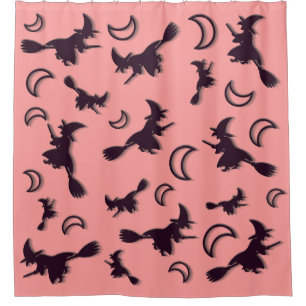Flying witch among half moon at Halloween night 3D Shower Curtain