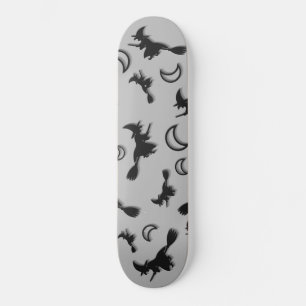 Flying witch among half moon at Halloween night 3D Skateboard
