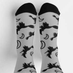 Flying witch among half moon at Halloween night 3D Socks
