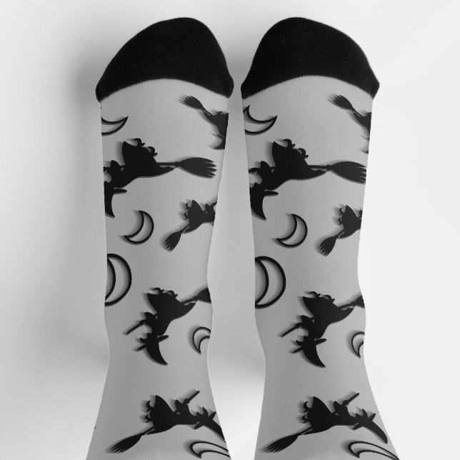 Flying witch among half moon at Halloween night 3D Socks (Top)