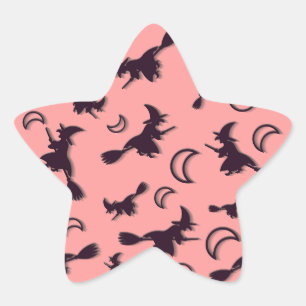 Flying witch among half moon at Halloween night 3D Star Sticker