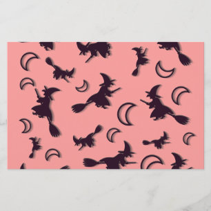 Flying witch among half moon at Halloween night 3D Stationery