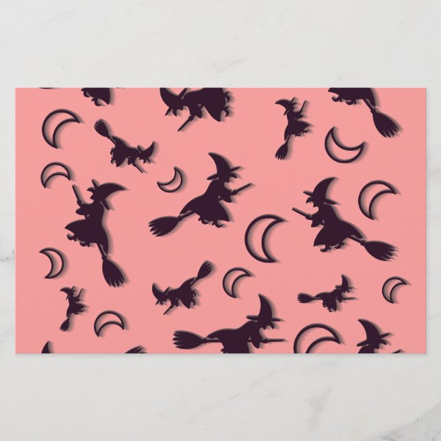 Flying witch among half moon at Halloween night 3D Stationery (Front)