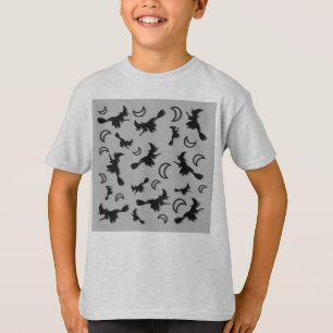 Flying witch among half moon at Halloween night 3D T-Shirt