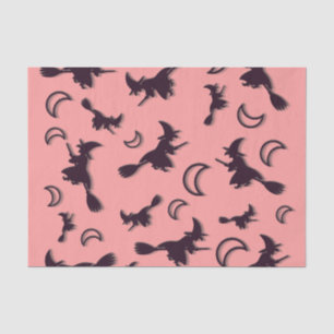 Flying witch among half moon at Halloween night 3D Tissue Paper