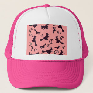 Flying witch among half moon at Halloween night 3D Trucker Hat