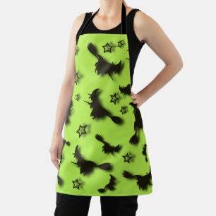 Flying witch among stars at Halloween night 3D  Apron