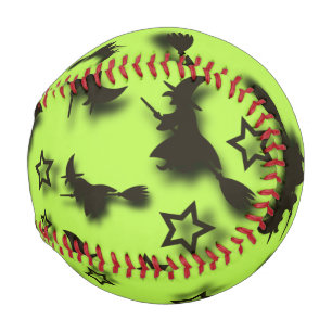 Flying witch among stars at Halloween night 3D Baseball