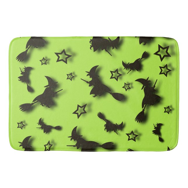 Flying witch among stars at Halloween night 3D  Bath Mat (Front)