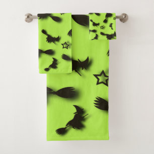 Flying witch among stars at Halloween night 3D Bath Towel Set