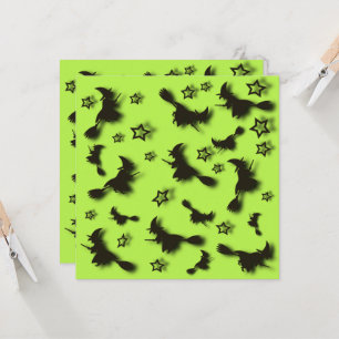 Flying witch among stars at Halloween night 3D Card
