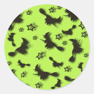 Flying witch among stars at Halloween night 3D  Classic Round Sticker