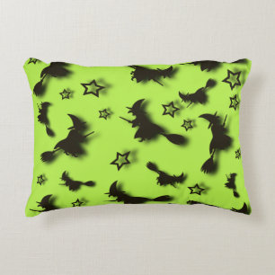 Flying witch among stars at Halloween night 3D Decorative Cushion