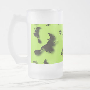 Flying witch among stars at Halloween night 3D  Frosted Glass Beer Mug