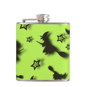 Flying witch among stars at Halloween night 3D Hip Flask