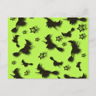 Flying witch among stars at Halloween night 3D Holiday Postcard