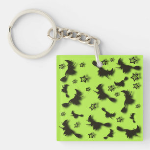 Flying witch among stars at Halloween night 3D Key Ring