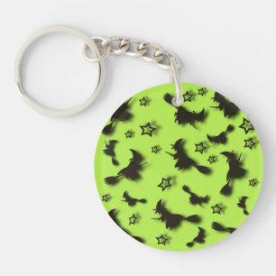 Flying witch among stars at Halloween night 3D  Key Ring