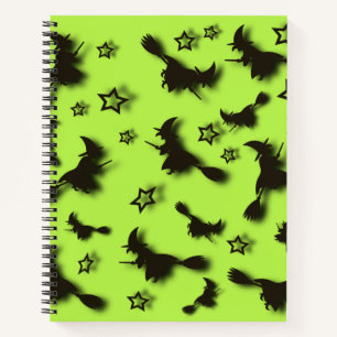 Flying witch among stars at Halloween night 3D  Notebook