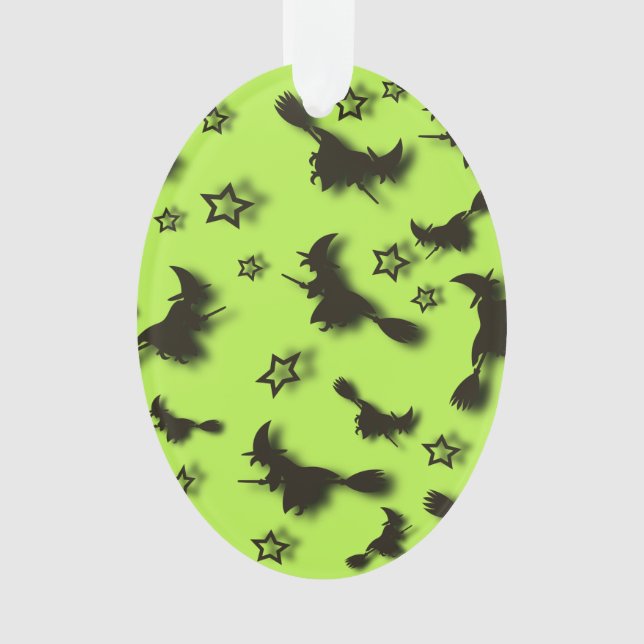 Flying witch among stars at Halloween night 3D  Ornament (Front)