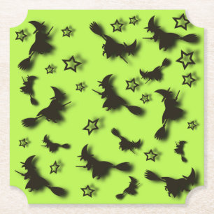 Flying witch among stars at Halloween night 3D Paper Coaster
