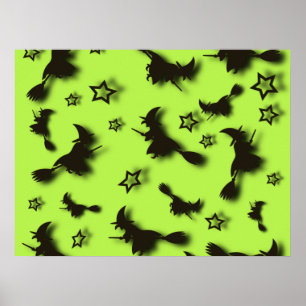 Flying witch among stars at Halloween night 3D  Poster