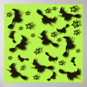 Flying witch among stars at Halloween night 3D  Poster