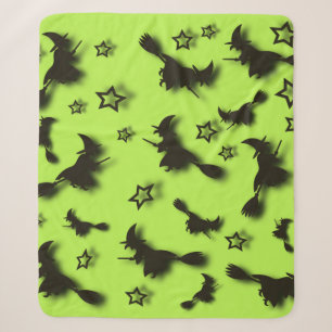 Flying witch among stars at Halloween night 3D Sherpa Blanket