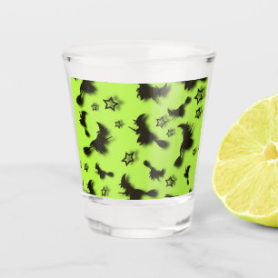 Flying witch among stars at Halloween night 3D  Shot Glass