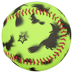 Flying witch among stars at Halloween night 3D Softball