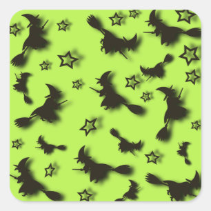 Flying witch among stars at Halloween night 3D Square Sticker