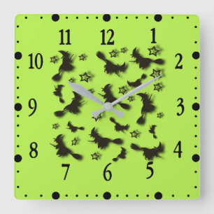 Flying witch among stars at Halloween night 3D  Square Wall Clock