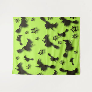 Flying witch among stars at Halloween night 3D Tapestry