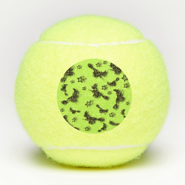 Flying witch among stars at Halloween night 3D Tennis Balls (Front)
