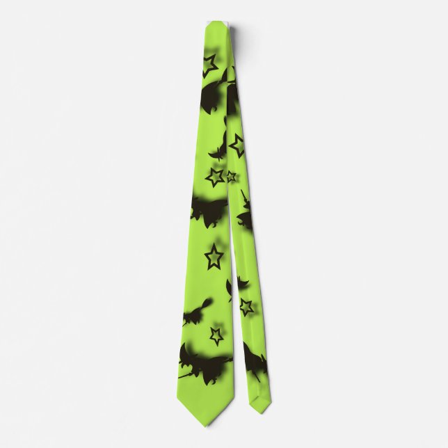 Flying witch among stars at Halloween night 3D  Tie (Front)