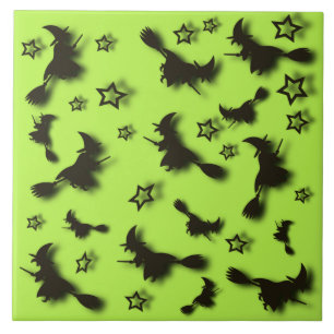 Flying witch among stars at Halloween night 3D  Tile