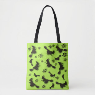 Flying witch among stars at Halloween night 3D  Tote Bag