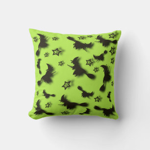 Flying witch among stars at Halloween night Cushion