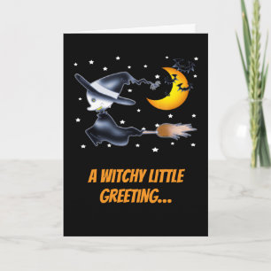 Flying Witch and Crescent Moon Halloween Night Card
