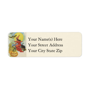 Flying Witch and Owls Vintage Halloween