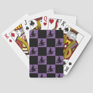 Flying Witch Black & Purple Chequered Playing Cards