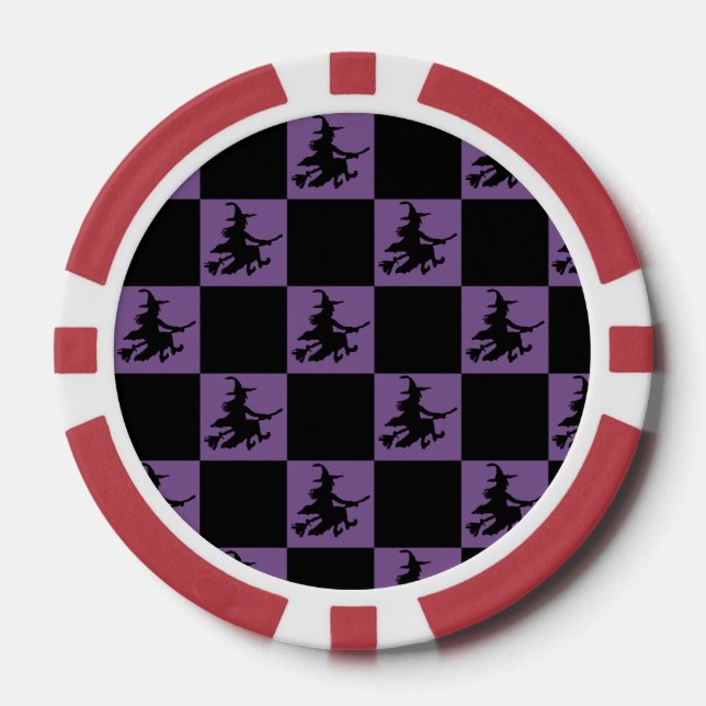 Flying Witch Black & Purple Chequered Poker Chips (Front)
