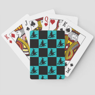 Flying Witch Black & Teal Chequered Playing Cards
