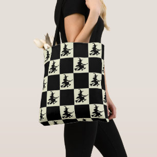 Flying Witch Black & Yellow Chequered Tote Bag
