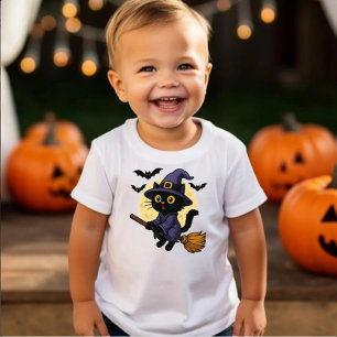 Flying Witch Cat" Adorable Halloween Kids' T-Shirt